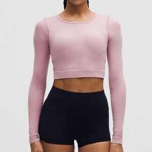 lululemon athletica Ribbed Long-Sleeve Crop Top in Light Pink